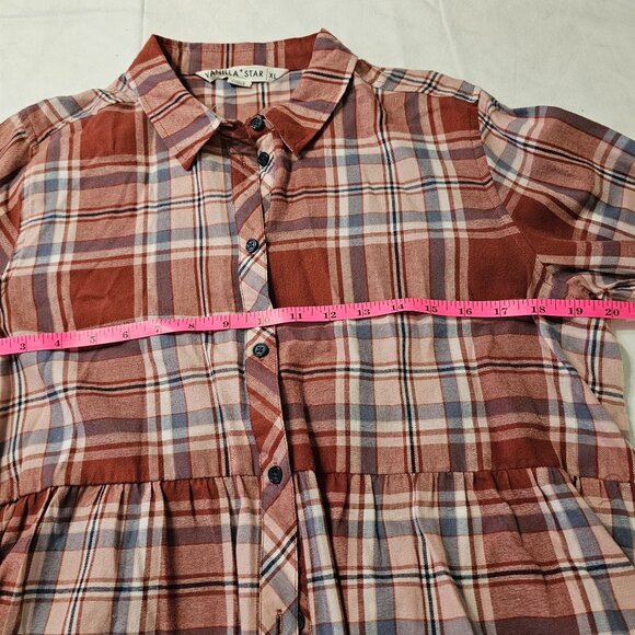 NWT Vanilla Star Women's Plaid Button-Down Peplum Shirt Sz XL Soft Cozy Style - Picture 9 of 10